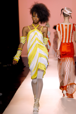 yellow pulled off in a different and quirky way on jean paul gaultier 2010 (so 'gaultier' to twist the trends in creative ways)